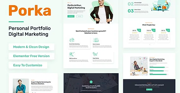 Porka - Digital Marketing Personal Portfolio Elementor Template Kit
