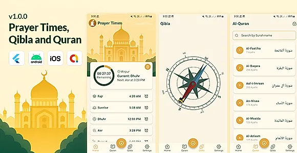 Prayer Times, Qibla and Quran