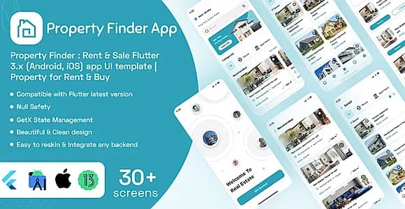 Property Finder : Rent & Sale Flutter 3.x (Android, iOS) app UI template | Property for Rent & Buy