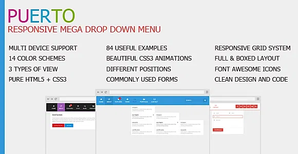 Puerto Responsive Mega Drop Down Menu