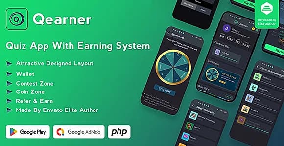 Qearner – Quiz App | Android Quiz game with Earning System + Admin panel