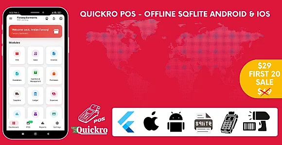 Quickro POS Flutter App (Offline + Cloud Backup) Android & IOS