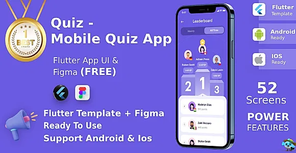 Quiz APP ANDROID + IOS + FIGMA | UI Kit | Flutter | Queezy Game