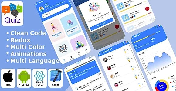 Quiz App -  Modern Quiz App | Educational App | Quiz Challenge React Native iOS/Android App Template