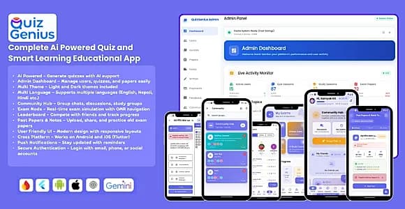 QuizGenius - Complete Ai Powered Quiz and Smart Learning Educational App