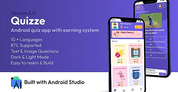 Quizze | Android Quiz App  |Android Gaming App | Android Studio Full App + Admin Panel