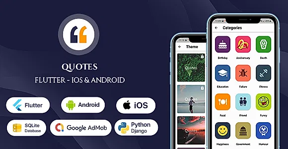 Quotes App - Flutter Android & iOS Full App + Python Admin Panel