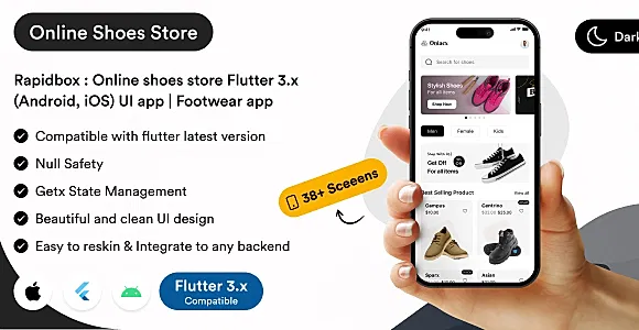 Rapidbox : Online shoes store Flutter 3.x (Android, iOS) UI app | Footwear app templates