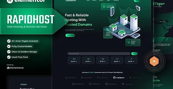 Rapidhost - Web Hosting & Domain Services Elementor Template Kit