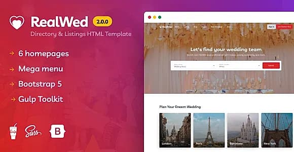 Realwed - Wedding Supplier Directory & Listing HTML Template