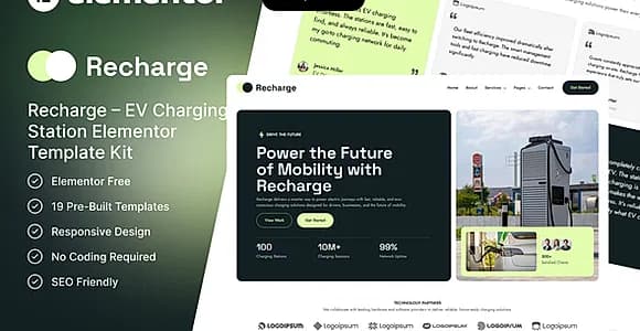 Recharge – EV Charging Station Elementor Template Kit