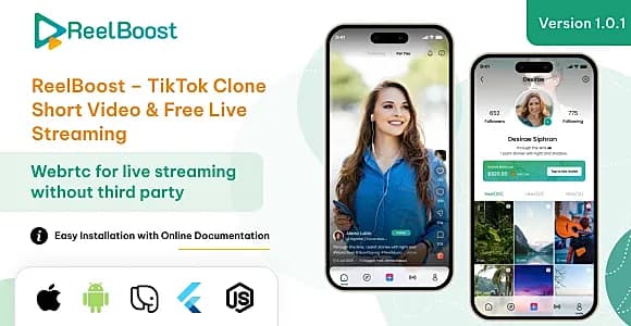 ReelBoost – TikTok Clone App | Short Video & Live Streaming App With Admin Panel (Node,js Backend)