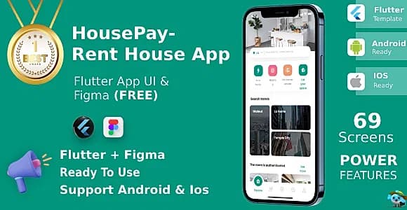 Rent Home App | UI Kit | Flutter | Figma FREE | Life Time Update | HousePay