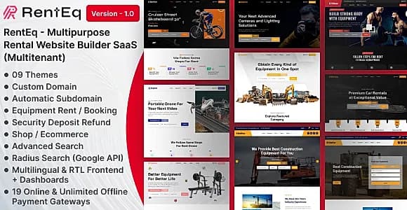 RentEq- Multitenant Multipurpose Rental Website (with Ecommerce) Builder