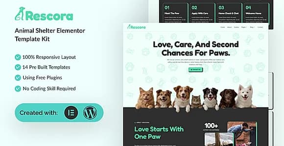 Rescora - Animal Shelter Elementor Template Kit