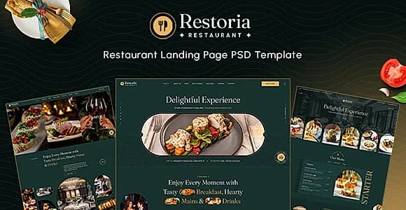 Restoria - Multi Page Restaurant Landing Page PSD Template