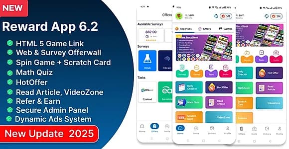 Reward App Lucky Spin + Offerwall + Html Game