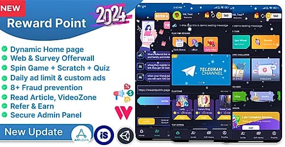 Reward Point - Daily Offer + Offerwall + Game + Spin + Dynamic Home