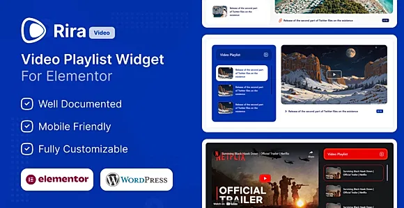 Rira Video - Elementor Video Playlist Widget