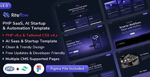 RiteFlow - PHP AI Startup, SaaS & Automation Tech Business Template