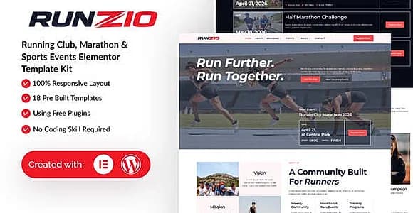 Runzio - Running Club, Marathon & Sports Events Elementor Template Kit