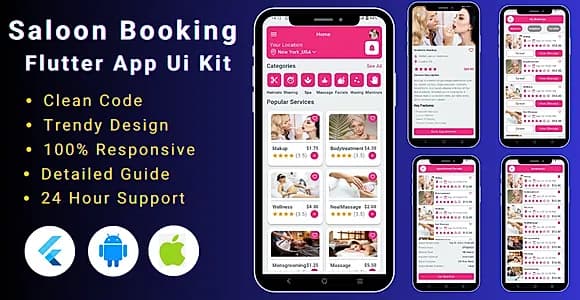 Saloon Booking Flutter App UI Kit Template | Beauty Salon Flutter | Hair Salon App | Salon Booking