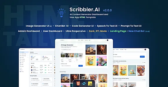 Scribbler.AI - AI Content Generator Dashboard and User App HTML Template
