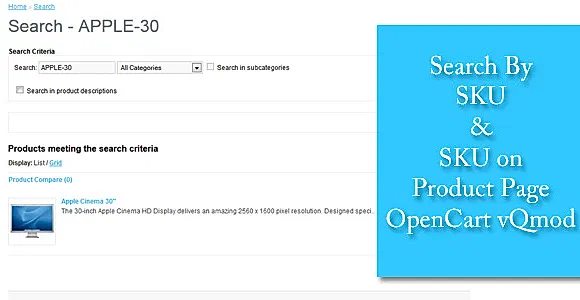 Search By SKU - SKU on Product Page - OpenCart
