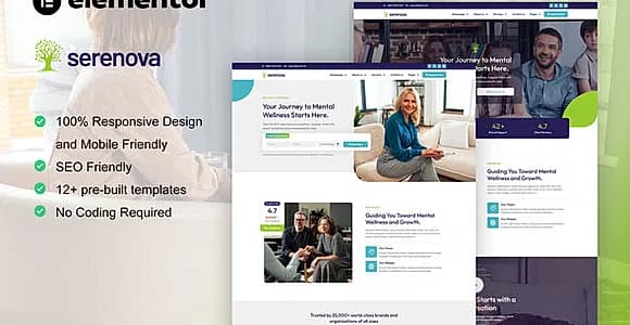 Serenova - Psychology & Mental Health Elementor Pro Template Kit