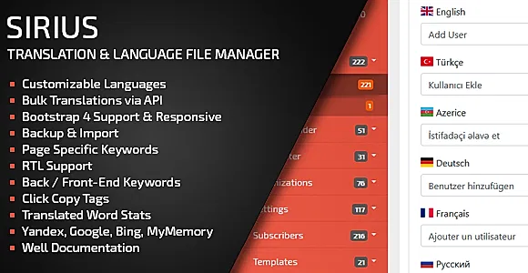 Sirius PHP Translator & Multi-Language File Editor