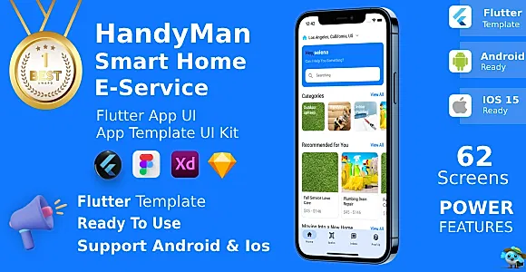 Smart Home E-Service ANDROID + IOS + Figma + XD + Sketch | Flutter | Handyman