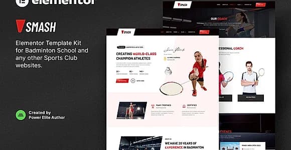 Smash – Badminton School & Sports Club Elementor Template Kit