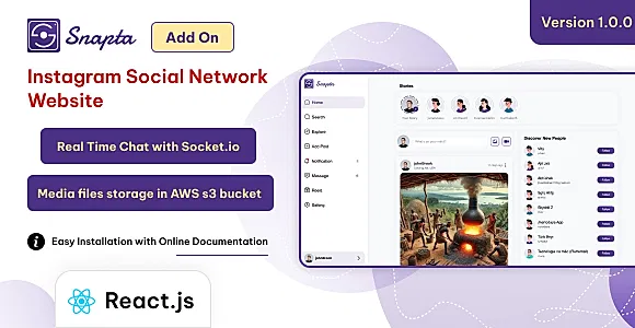 Snapta Web - React Instagram Like Website | Social Network Website (NextJS)