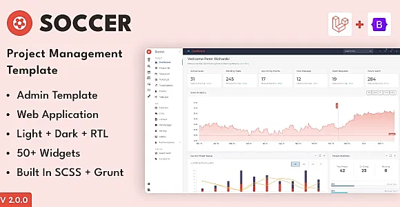 Soccer - Laravel + HTML Project Management Admin Template