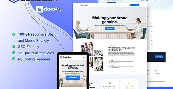 SociaBuff - Social Media & Digital Agency Elementor Template Kit
