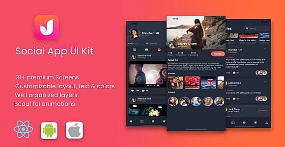 Social App | Android + iOS + Figma, XD & Sketch (FREE) | React Native | Zingo