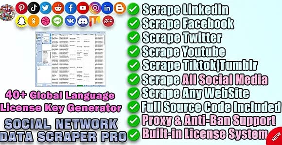 Social Network Data Scraper + License Key Generator