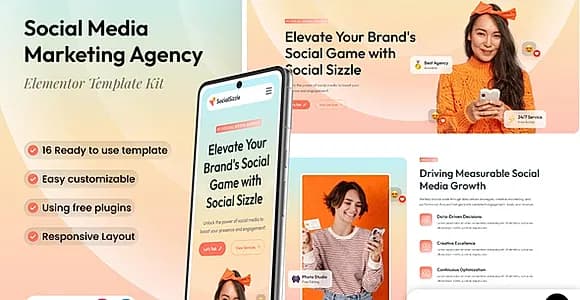 Socialsizzle - Social Media Marketing Agency Elementor Template Kit