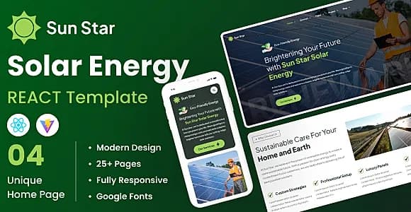 Solar Energy and Renewable Power React (Vite) Template - Sun Star