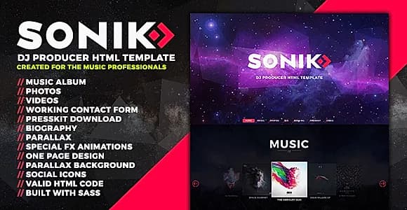 SONIK: Professional One Page Music and Dj HTML Template