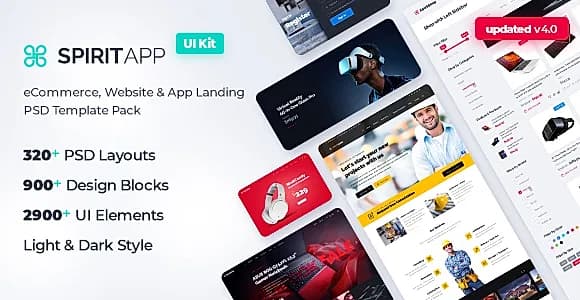SpiritApp - eCommerce, Website & App Landing Page PSD Template Pack