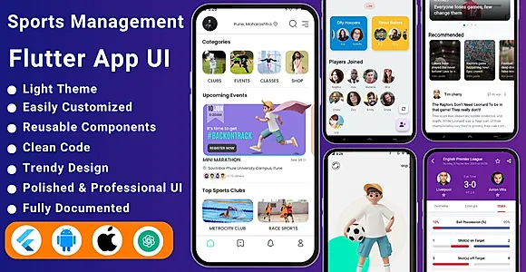 Sport Management Flutter App Template | Sports Team & Player Management App | Flutter Sports UI Kit