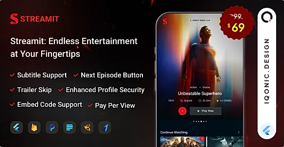 Streamit - OTT Streaming Flutter App (Add-on)