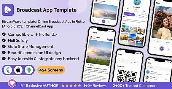 StreamWave UI template: Online Broadcast App in Flutter (Android. iOS) | ChannelCast App