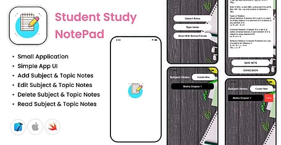 Student Study Notepad - iOS App - Subject Notes - Topic Notes - Digital Study Notepad