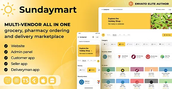 SundayMart - All-in-One Grocery Multivendor eCommerce (Web, Admin, User, Vendor, and Delivery)