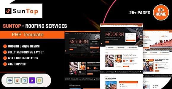 Suntop – Roofing Services PHP Template