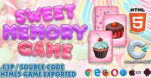 Sweet Memory HTML5 Game - Construct 3 All Source-code (.c3p)