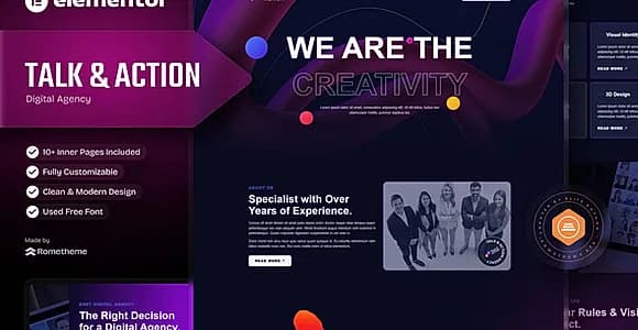 Talk & Action - Colorful Digital Agency Elementor Template Kit