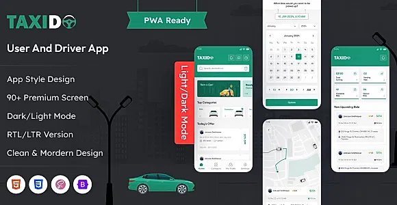 Taxido – Taxi Booking Mobile App PWA Template